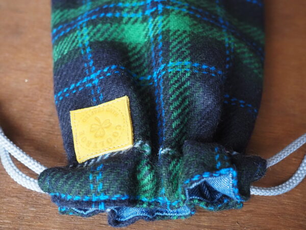 Plaid Tweed Drawstring Pouch Emerald / Black / Ivory / Royal Blue