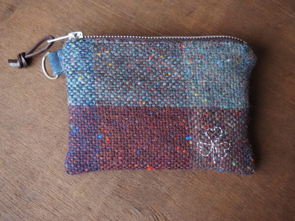 Purse with embroidered silver Shamrock in Rich Autumn Flecked Kerry Tweed - Image 2