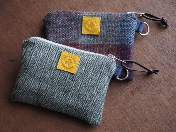 Herringbone Tweed Green and Creme Coin Wallets