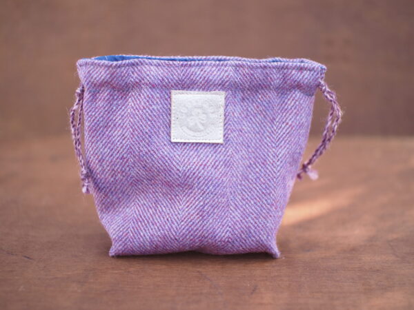 Irish Wool Tweed Orchid Herringbone Drawstring Pouch 2 Pieces Set