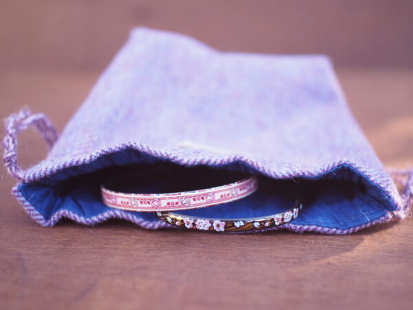 Irish Wool Tweed Orchid Herringbone Drawstring Pouch 2 Pieces Set