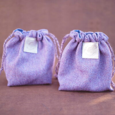 Irish Wool Tweed Orchid Herringbone Drawstring Pouch 2 Pieces Set