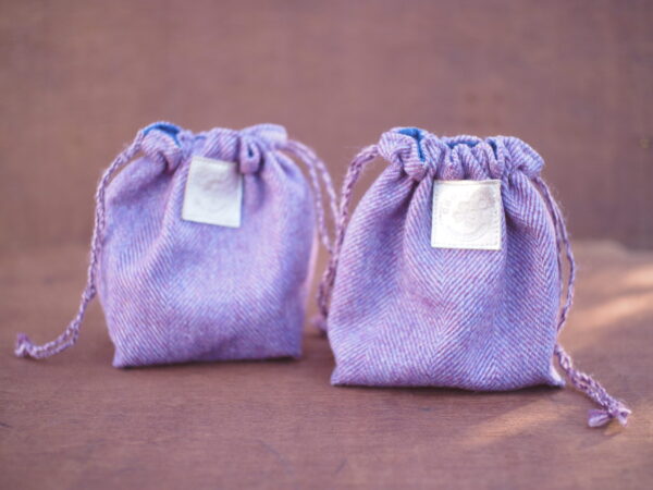 Irish Wool Tweed Orchid Herringbone Drawstring Pouch 2 Pieces Set