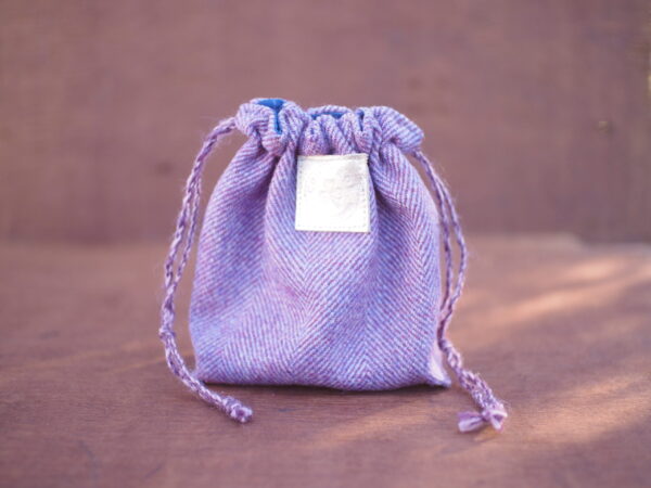 Irish Wool Tweed Orchid Herringbone Drawstring Pouch 2 Pieces Set