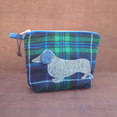 Dachshund Applique Tartan Tweed Make Up Bag
