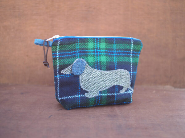 Dachshund Applique Tartan Tweed Make Up Bag