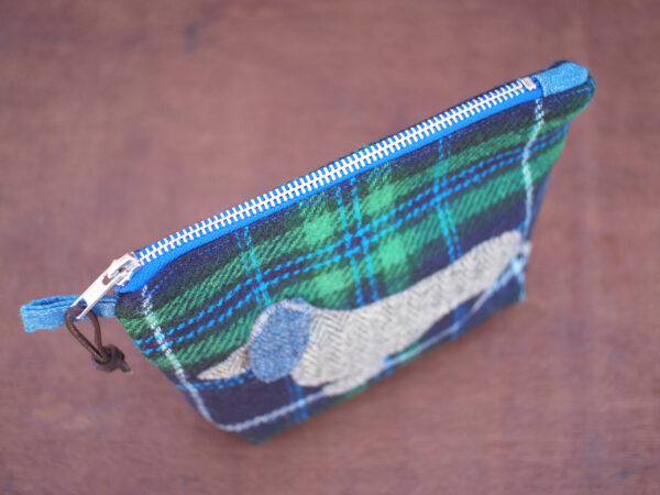 Dachshund Applique Tartan Tweed Make Up Bag