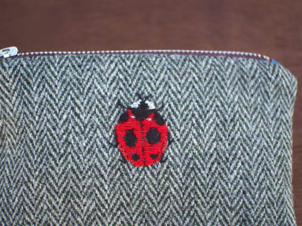 Charming Herringbone Tweed Wallet with Ladybug Embroidery - Image 3