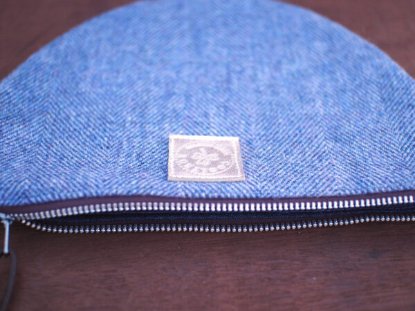 Violet Herringbone Tweed Make Up Pouch with silver heart embroidery