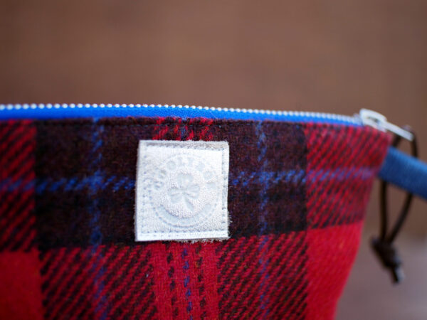 Red Tartan Check Tweed Cosmetic Bag with Silver Shamrock Embroidery - Image 2