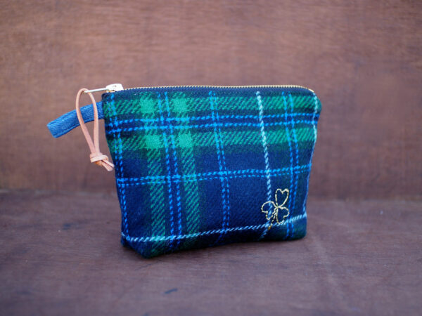 Tartan Tweed Cosmetic Bag with Golden Shamrock Embroidery - Image 5