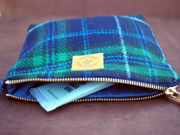 Tartan Tweed Cosmetic Bag with Golden Shamrock Embroidery - Image 2