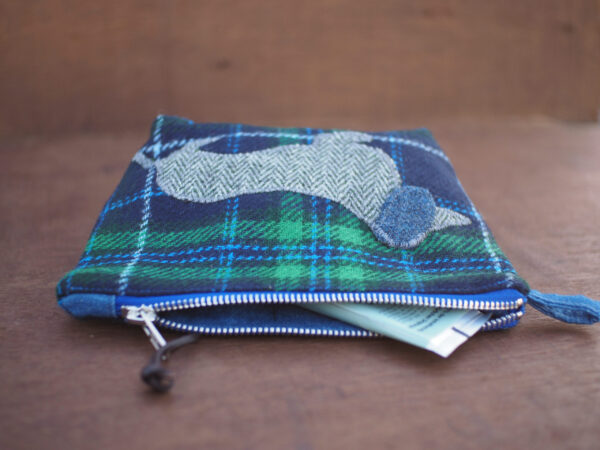 Dachshund Applique Tartan Tweed Make Up Bag