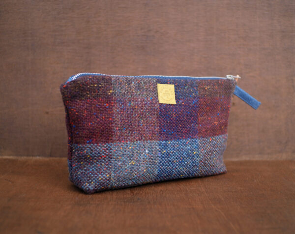 Large Irish Tweed Cosmetic Bag with Silver Shamrock Embroidery - Image 4