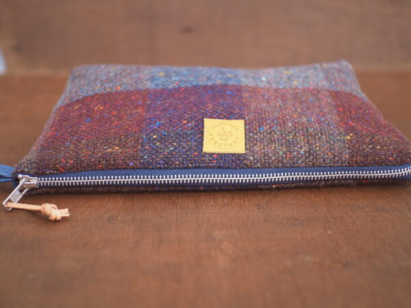 Large Irish Tweed Cosmetic Bag with Silver Shamrock Embroidery - Image 5