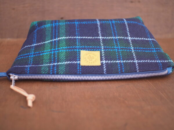 Large Tartan Tweed Cosmetic Bag with Silver Shamrock Embroidery - Image 5