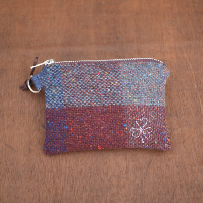 Purse with embroidered silver Shamrock in Rich Autumn Flecked Kerry Tweed