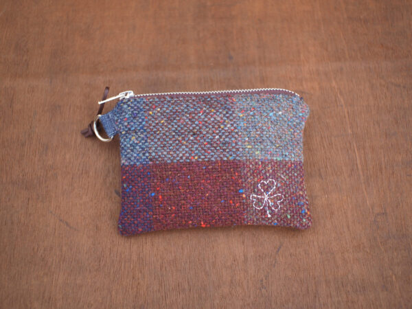 Purse with embroidered silver Shamrock in Rich Autumn Flecked Kerry Tweed
