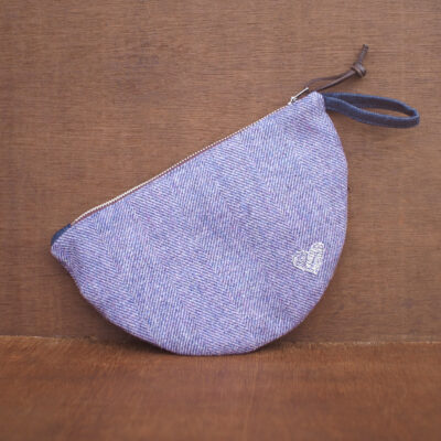 Violet Herringbone Tweed Make Up Pouch with Silver Heart