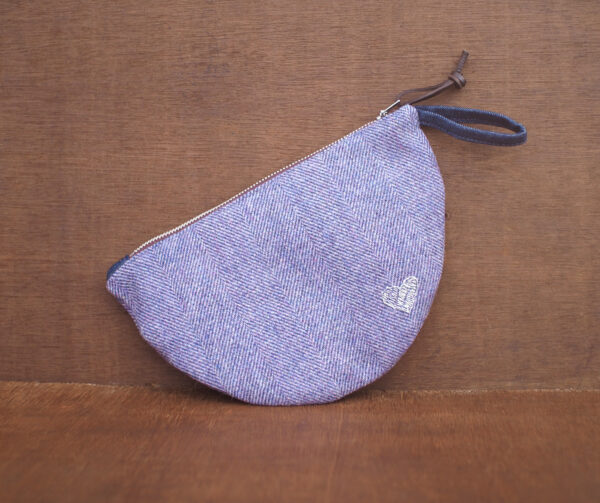 Violet Herringbone Tweed Make Up Pouch with Silver Heart