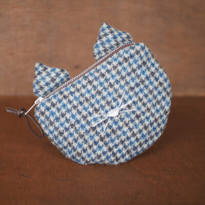 gun check tweed cat pouch with ears and embroidery