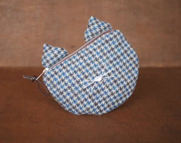 gun check tweed cat pouch with ears and embroidery