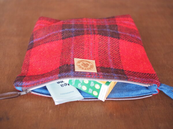 Red Tartan Check Tweed Make Up Toiletry Wash