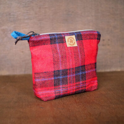Red Tartan Check Tweed Make Up Toiletry Wash Bag