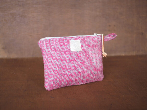 Silver Heart embroidered Tweed Pouch for Make Up