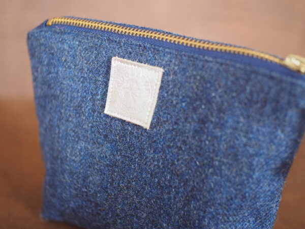 Irish Herringbone Tweed Make Up Bag with golden sun embroidery