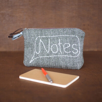 Embroidered Tweed Pouch for Notes