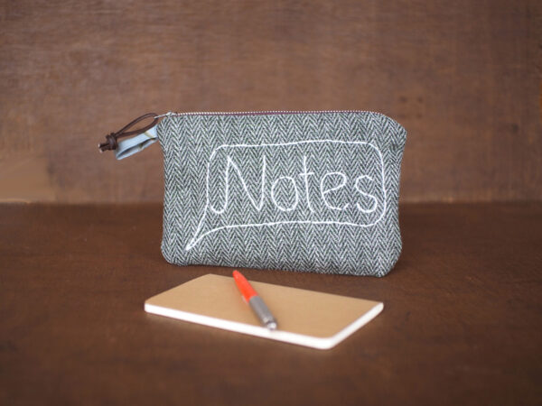 Embroidered Tweed Pouch for Notes