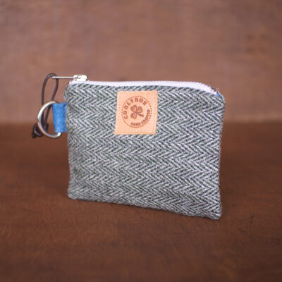 Forest Green Herringbone Tweed Wool Purse - Celtic Mini Zippered Pouch