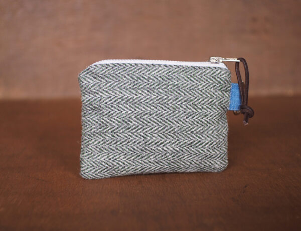 Forest Green Herringbone Tweed Wool Purse - Celtic Mini Zippered Pouch - Image 2