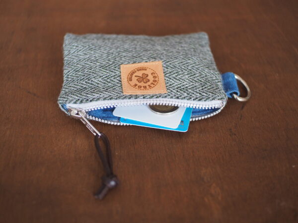 Forest Green Herringbone Tweed Wool Purse - Celtic Mini Zippered Pouch - Image 3