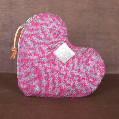 Heart-shaped Make Up Bag in Hot Pink Herringbone Tweed