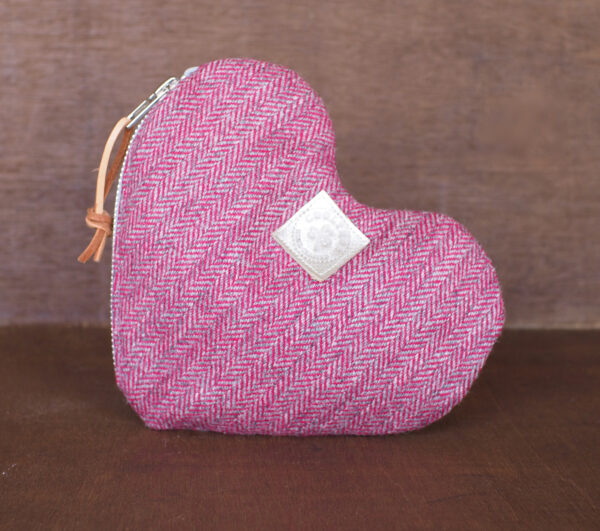 Heart-shaped Make Up Bag in Hot Pink Herringbone Tweed