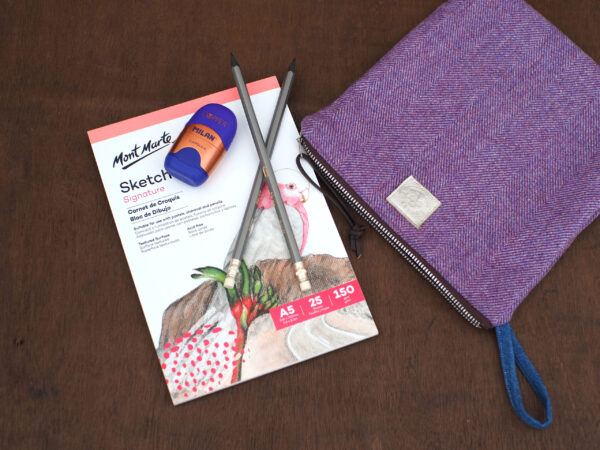 Artist gift set in orchid Herringbone tweed pouch