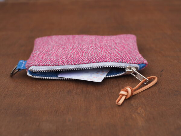 Hot Pink Herringbone Tweed Wool Purse - Celtic Mini Zippered Pouch - Image 2