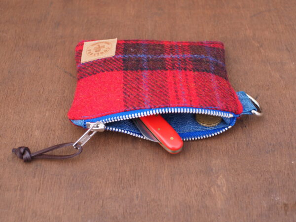 Red Tartan Tweed Wool Purse - Celtic Mini Zippered Pouch - Image 3