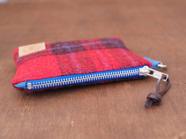 Red Tartan Tweed Wool Purse - Celtic Mini Zippered Pouch - Image 4