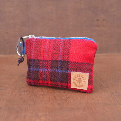 Red Tartan Tweed Zipped Mini Pouch