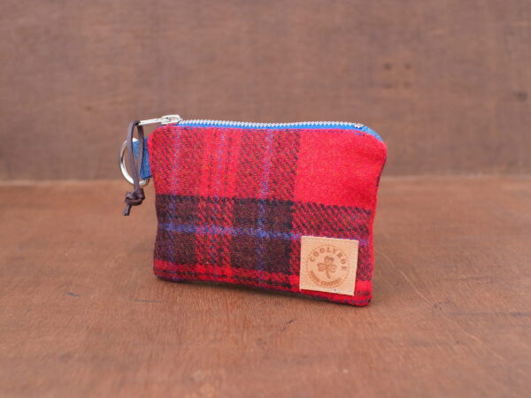 Red Tartan Tweed Zipped Mini Pouch