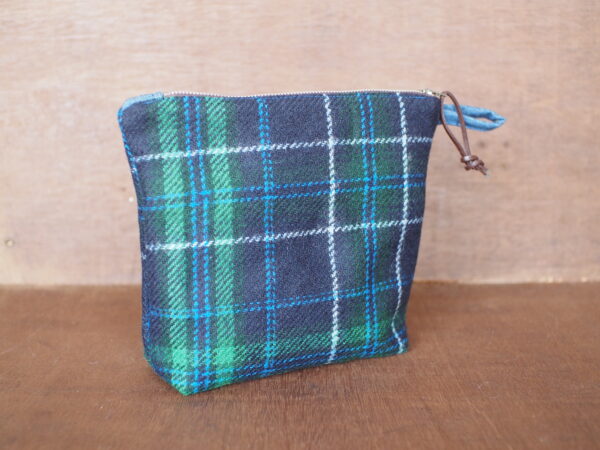 Tartan Check Tweed Wash Bag with Denim Lining - Image 4