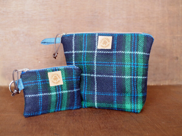 Tartan Check Tweed Wash Bag with Denim Lining - Image 5