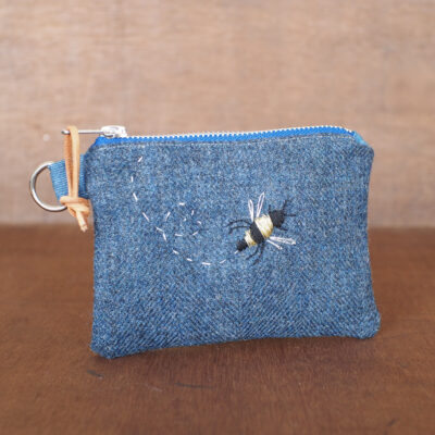 Tweed Wallet with Embroidered Gold and Silver Bee