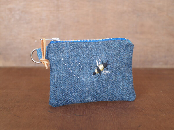 Tweed Wallet with Embroidered Gold and Silver Bee