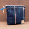 Plaid Wool Tweed Travel Gift Set - XXL Shoe bag - Cosmetic Bag - Coin Wallet - Truffle Brown Tweed & Denim