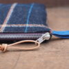Plaid Wool Tweed Travel Gift Set - XXL Shoe bag - Cosmetic Bag - Coin Wallet - Truffle Brown Tweed & Denim