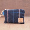 Plaid Wool Tweed Travel Gift Set - XXL Shoe bag - Cosmetic Bag - Coin Wallet - Truffle Brown Tweed & Denim